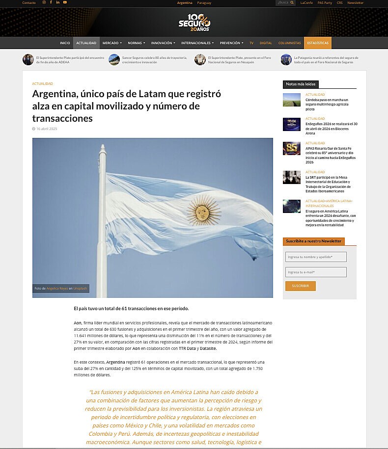 Argentina, �nico pa�s de Latam que registr� alza en capital movilizado y n�mero de transacciones